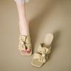 Square Toe Women Slippers Bow Heeled Sandals Loafers Shoes Woman 2026 Fashion Summer Shallow Dress Comfort Soft Leather Slides