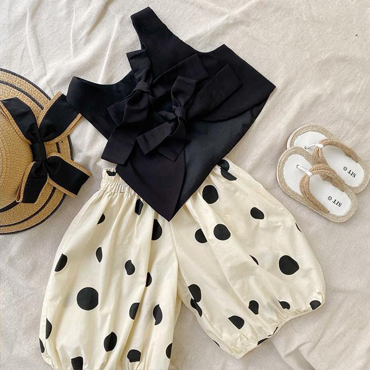 Children's Suit Summer Wear Thin Girls Butterfly Dew Back Vest Sleeveless Casual Pants Lantern Pants Wide Leg Pants Korean Two Piece Set