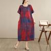 Short Sleeve Plus Size Cotton Vintage Floral New In Dresses for Women Casual Loose Long Summer Dress