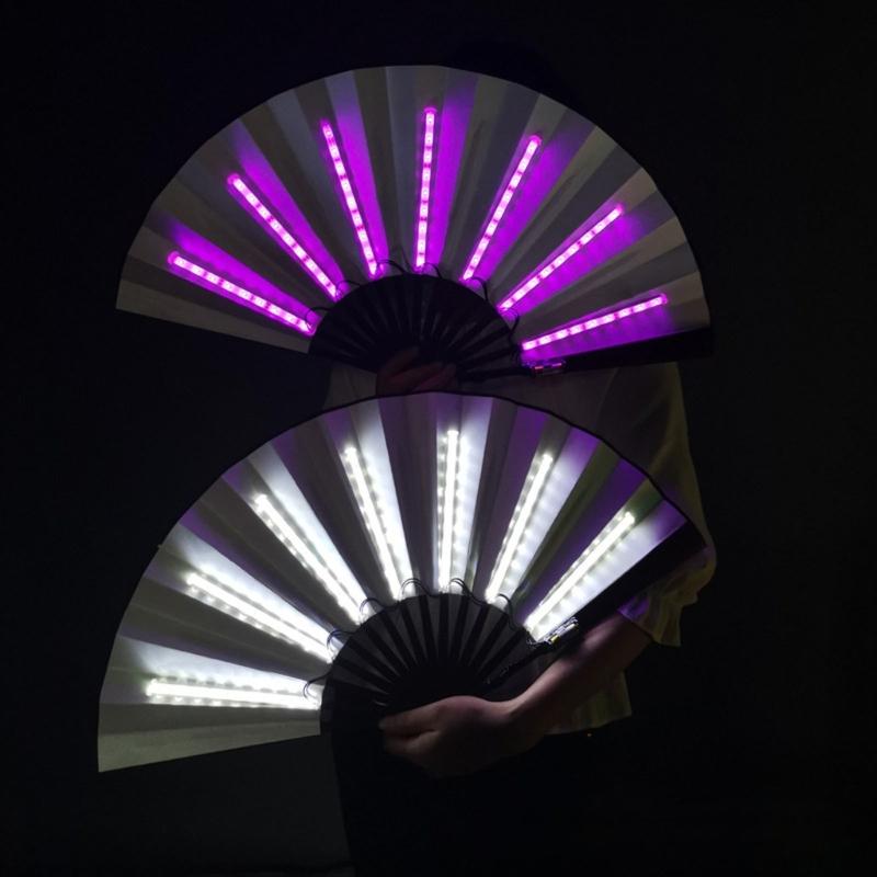 LED Performances Hand Fan Folding Hand Fan Chinese Handheld Glowing Fan with LED Light Dancing Props for Men Women