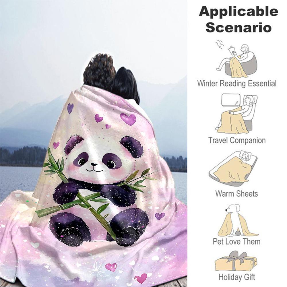1pc panda heart Outdoor Flannel Blanket Soft Warm All-Season Throw for Sofa Bed Car Camping Office, Cozy Gift Idea1212S