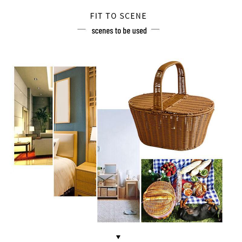 Portable Dust-Proof Woven Picnic Basket with Lid