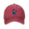 Neon Glow Gaming Headphones Music Audio Illustration Washed Baseball Cap Outdoor For Womens Unisex FeUnisex