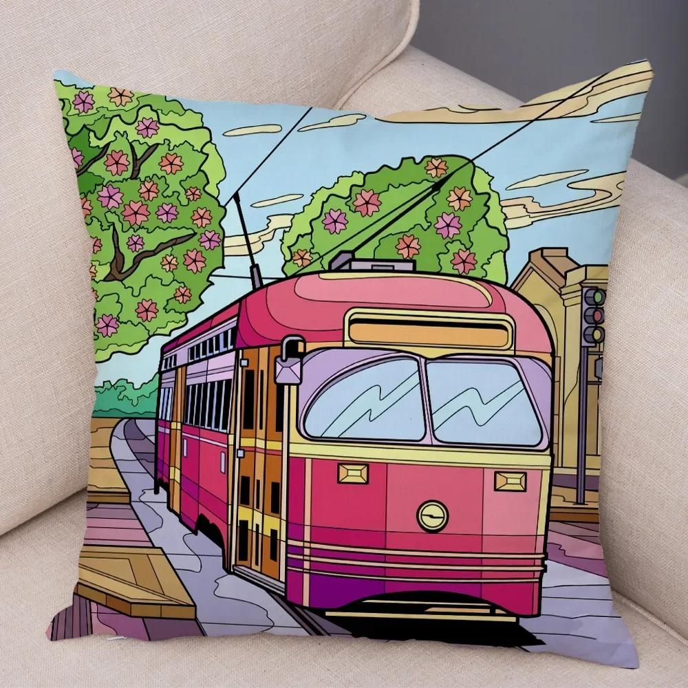 Pillowcase Happy Camper Cartoon House Travel Car Cushion Cover Sofa Home Super Soft