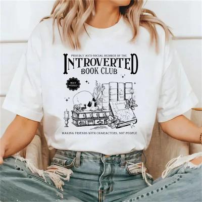 Introvertierter Buchclub Retro-Print Sommer-T-Shirt Neues Top-Print Lustig Vielseitig Kurzarm Rundhals Basis Lässig Print-T-Shirt.