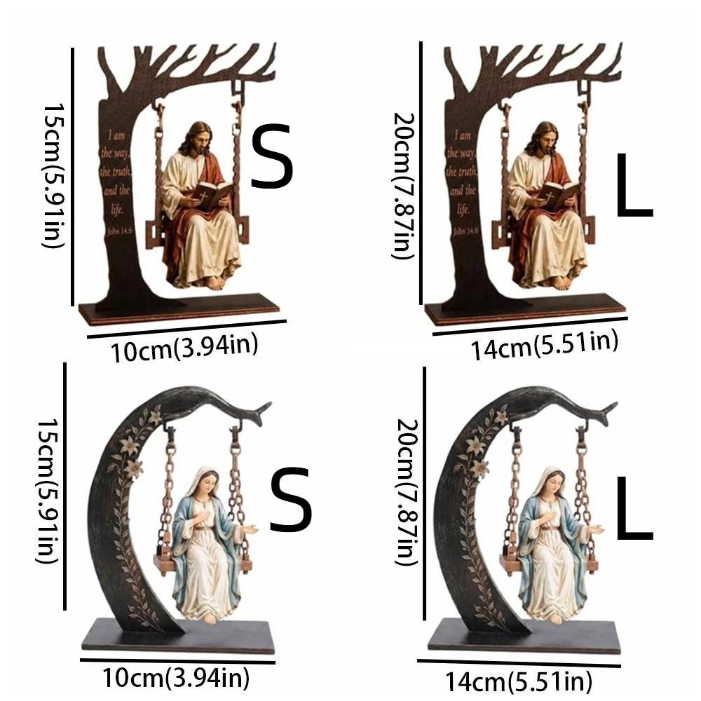 Catholic Wooden Jesus Swing Ornament Religious Virgin Mary Swing Sculpture Faith Home Decor