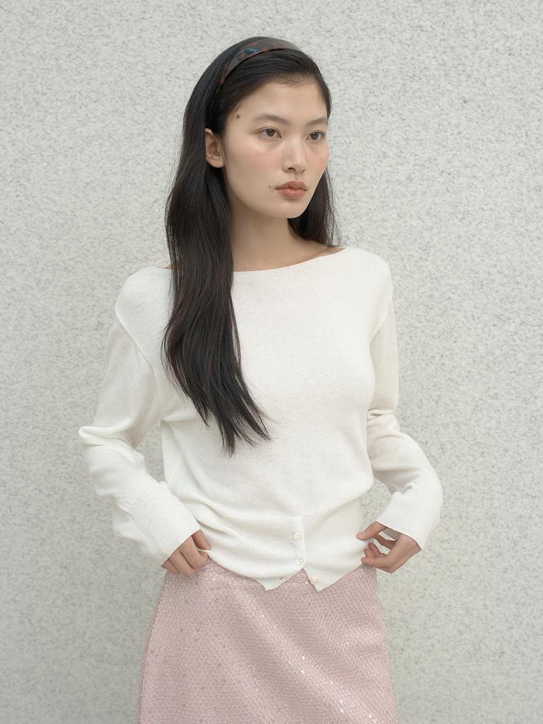 Deoenel Silk Low Button Knit - [Ivory]
