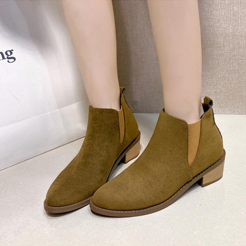 Europe and America Chelsea Women's Boots 2024 Autumn Winter New Pointed Thick Heel Simple Short Boots for Women Zapatos Mujer