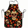 1pc Mexican Day Of The Dead Apron With Calaveras & Marigold Print - Black Suitable For For Dia De Los Muertos Parties Kitchen Co