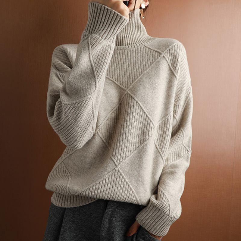 Autumn Winter Women's Plus-size Wool Sweater Loose Turtleneck Sweater Pullover Solid Color Wool Knitted Top