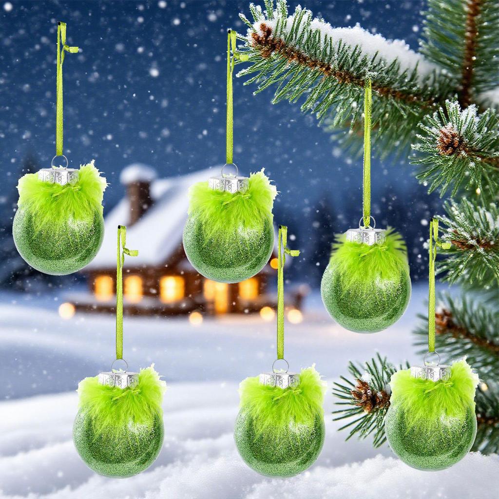 12 Stück 6cm Weihnachtskugeln Dekorationen Glitzernde Weihnachtsbaumdekorationen Grüne Haar Glitzerkugel Dekorationen Ornamente