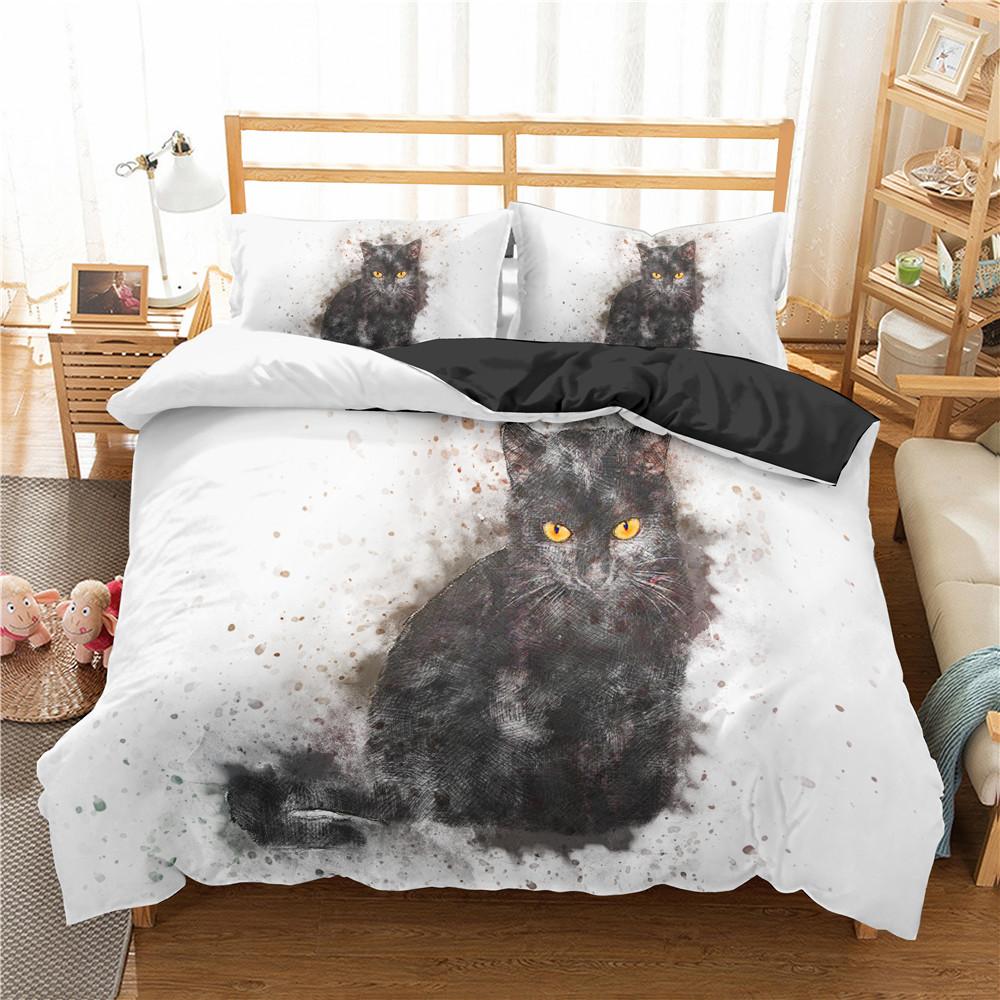 Black Lovely Cats Bedroom Set Duvet Cover Pillowcases Comforter Bedding Set Twin Size Cartoon Dog /pet Cat Full Size Bed Linens