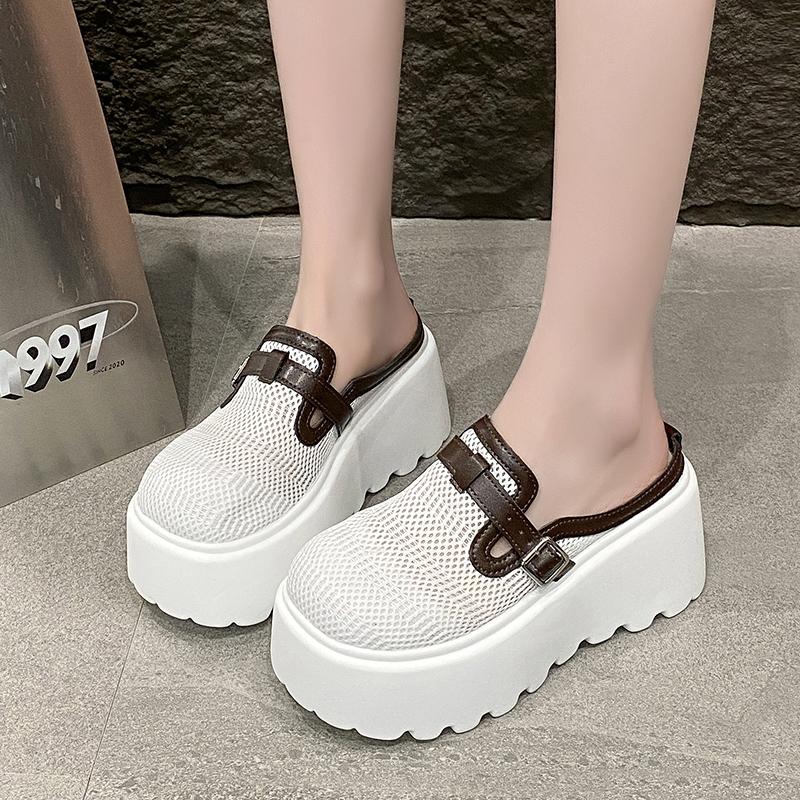 Fashion New 2025 Mesh Slippers Slip On 9CM Platform Wedge Sandals Women Summer Breathable High Heels Chunky Sneakers Woman