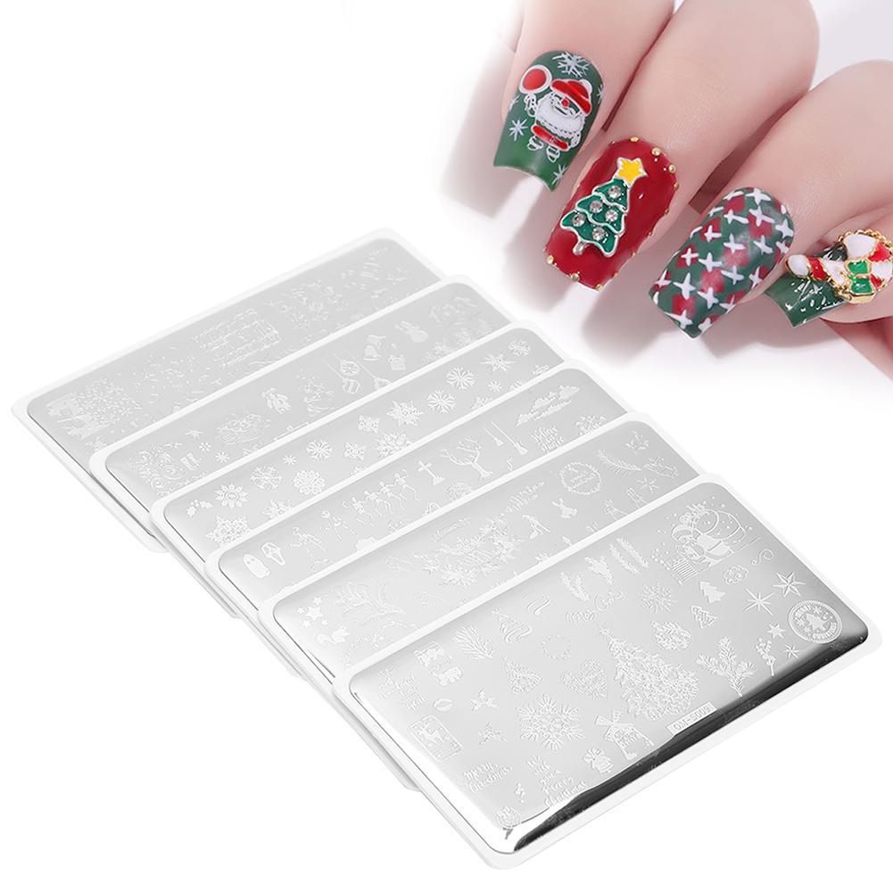6Pcs Christmas Theme Nail Art Stamping Manicure DIY Template Image Plate Washable