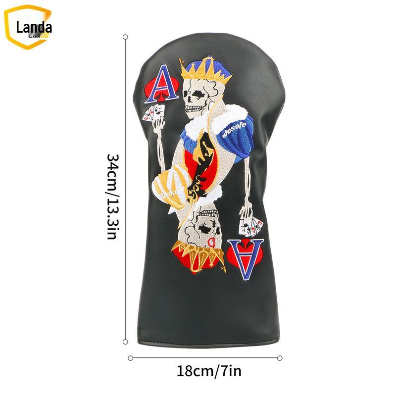 Lan Da Golf Wood Club Headcover with Skull Poker Embroidery