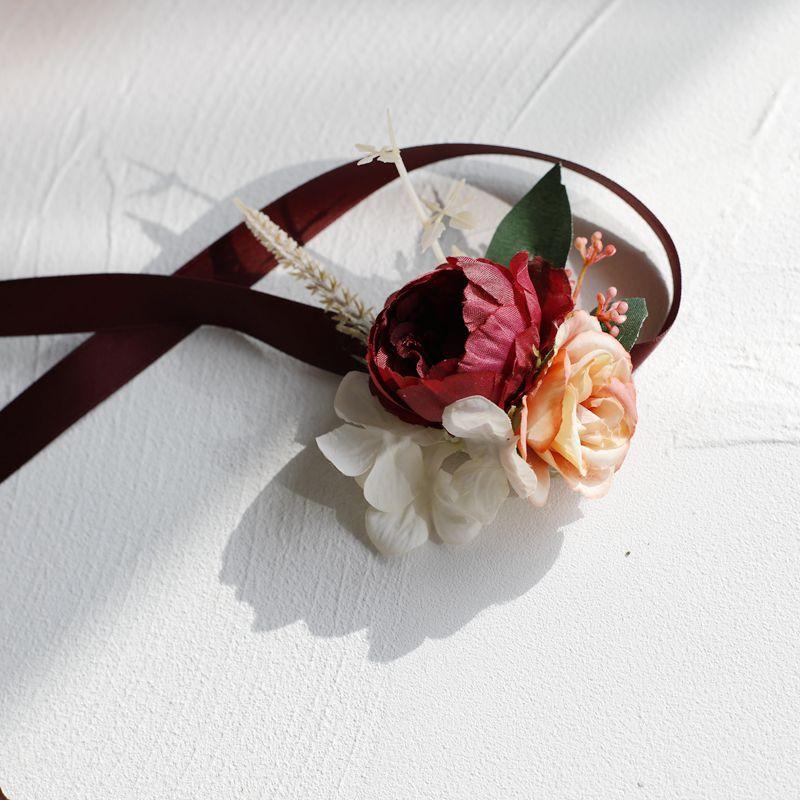 Umělé hedvábné květy růže Ženich Boutonniere Ženy Muž Špendlík Oblek Živůtek Svatba Knoflíková dírka Svatba Zápěstí Květina Party Dekor