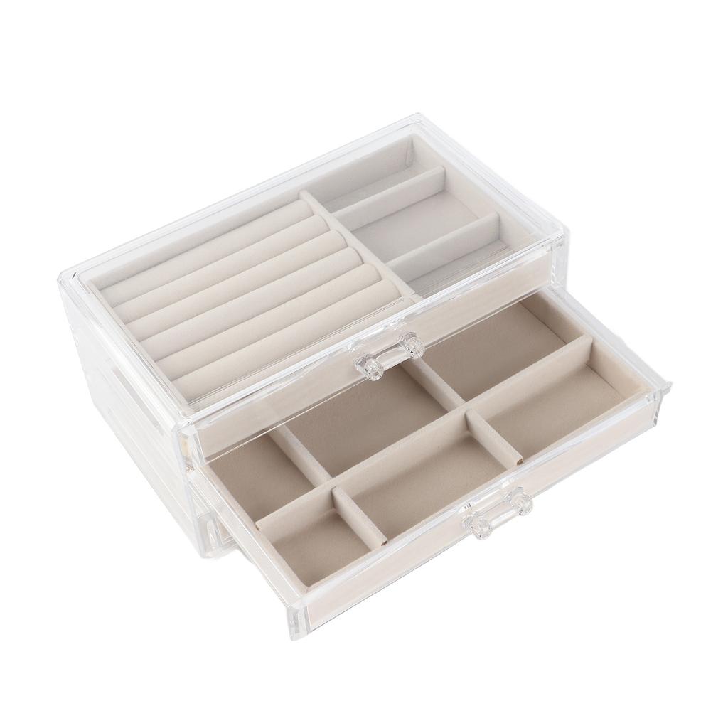 Acrylic Jewelry Organizer Clear Acrylic Beige Drawer Desk Storage Jewelry Box for Stud Earrings Necklace Jewelry