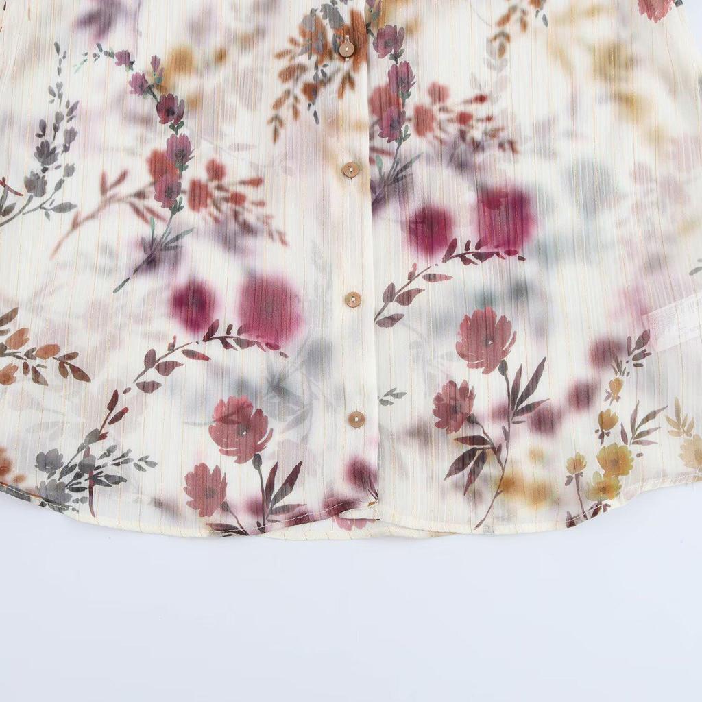 Spring 2025 Women's Casual Metallic Thread Print Shirt