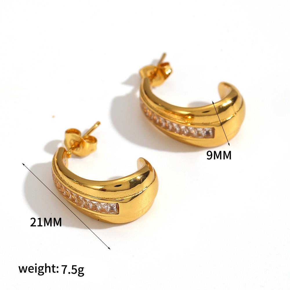 Geometric Stainless Steel Hoop Earrings For Women With Cz Stones Fashion Jewelry