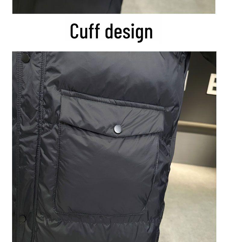 Męska Wysokiej Jakości Kurtka Puchowa Średniej Długości z Kapturem - Ciepła, Modna, Gruba Kurtka za Kolano