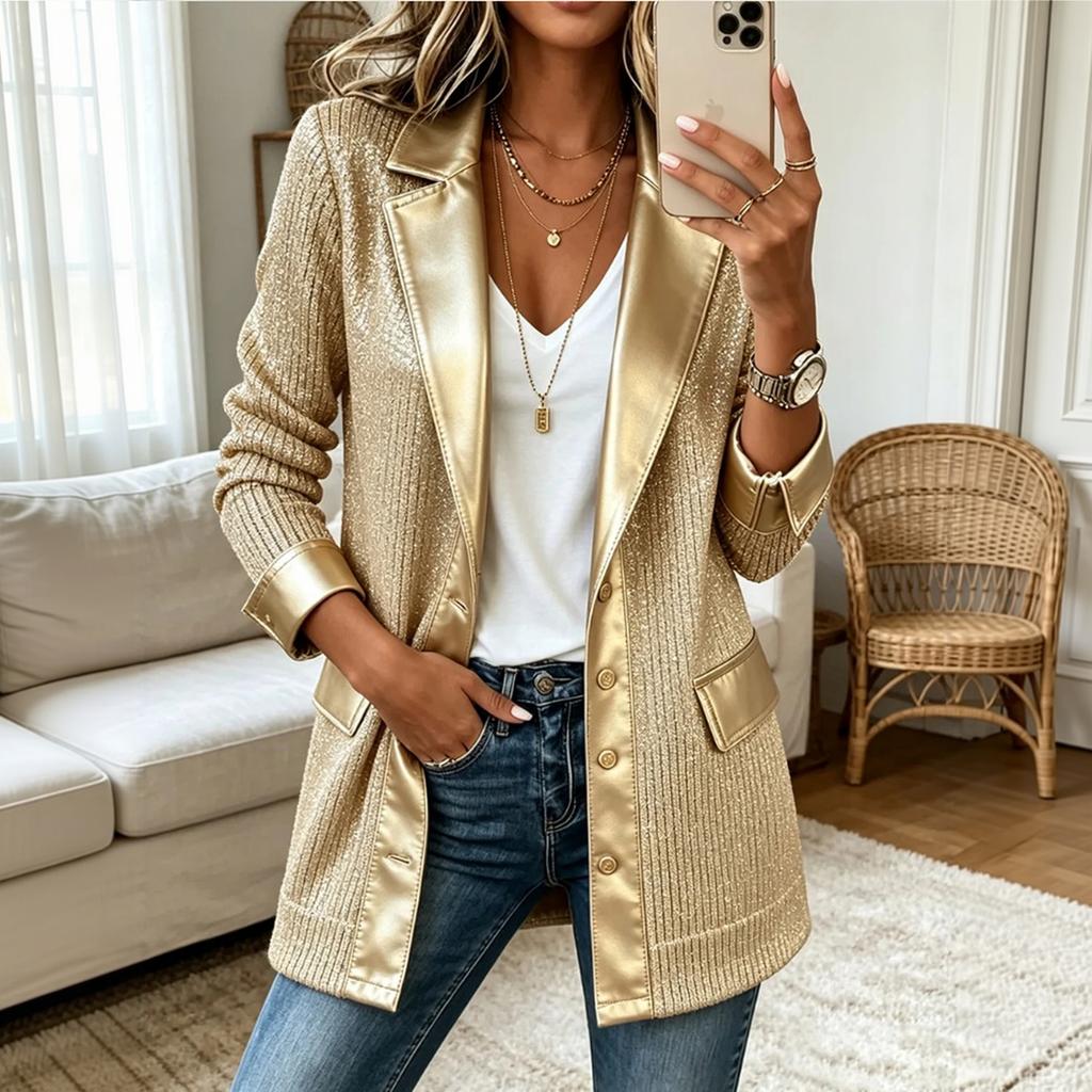 Women's Fashion Casual Long Sleeve Open Front Sequin Knit Cardigan with Foil for Everyday Wear