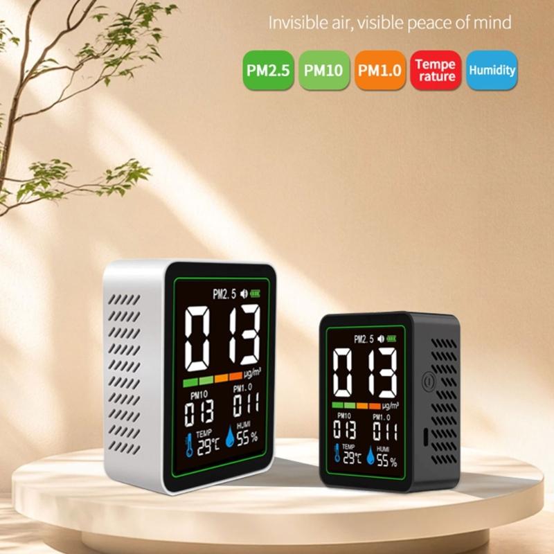 Air Quality Monitor for Realtime PM2.5 PM10 PM1.0 Temperature Humidity Detection with Large Digital Display Design