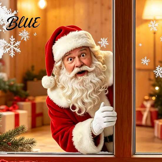 Christmas Window Decorations Peeking Santa Claus Static Cling No‑Glue Sticker Festive Art Reusable Glass Decal Holiday Atmosphere Decor for Home