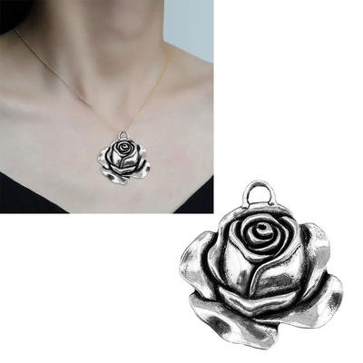 Vintage Rose Flower Pendant Necklace Handmade Flower Beads with Loop DIY Jewelry Making Flower Beads Dangle Pendants