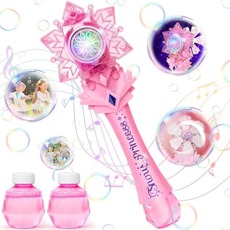 Bubble Wands Toys for 4 Year Old Girls: Princess Wand Gifts for 3 Year Old Girl Handheld Bubble Machine for Kids Birthday Gift for 3 Year Old Girl розовый