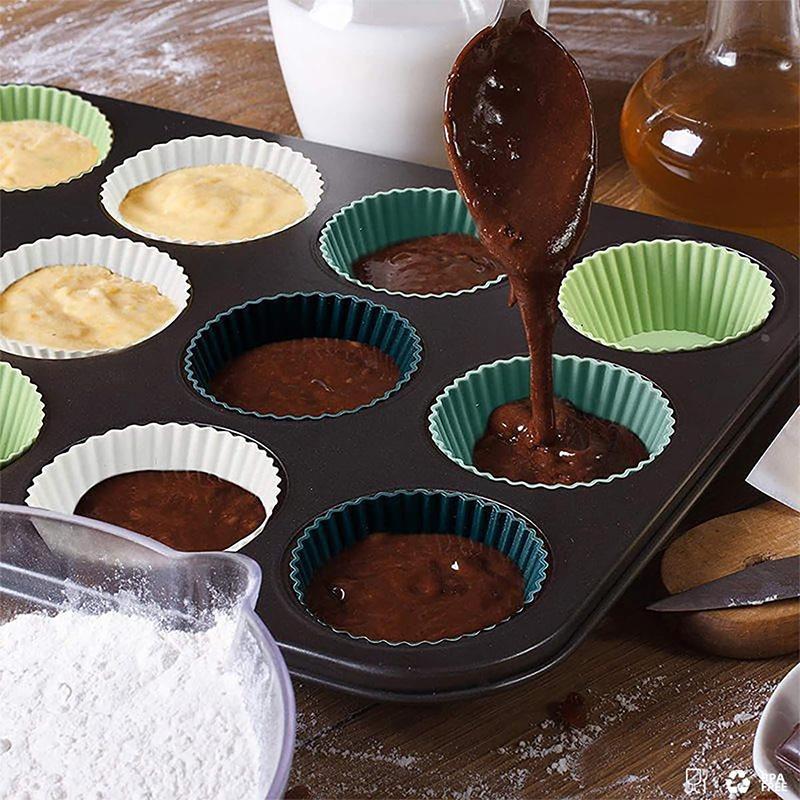 12 Packs Reusable Silicone Cupcake Liners Random Color Cupcake Baking Cups Multicolor Silicone Muffin Liners Kitchen Accessories