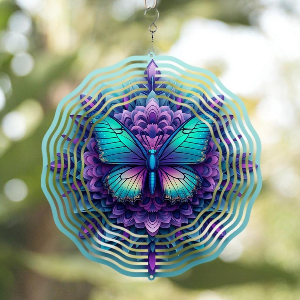 10 Inch Metal Wind Chime with Butterfly Design Vibrant Purple and Teal Outdoor Art for Garden Patio or Porch Christmas Thanksgiving Gift