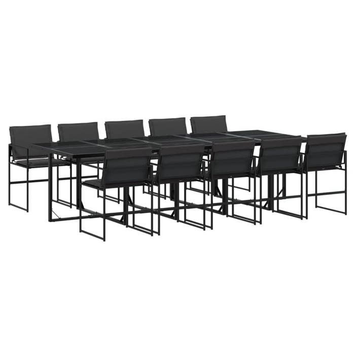 VidaXL Ensemble à manger de jardin avec coussins 11 pcs noir textilène, ensemble à manger d'extérieur, meuble à manger 3295076