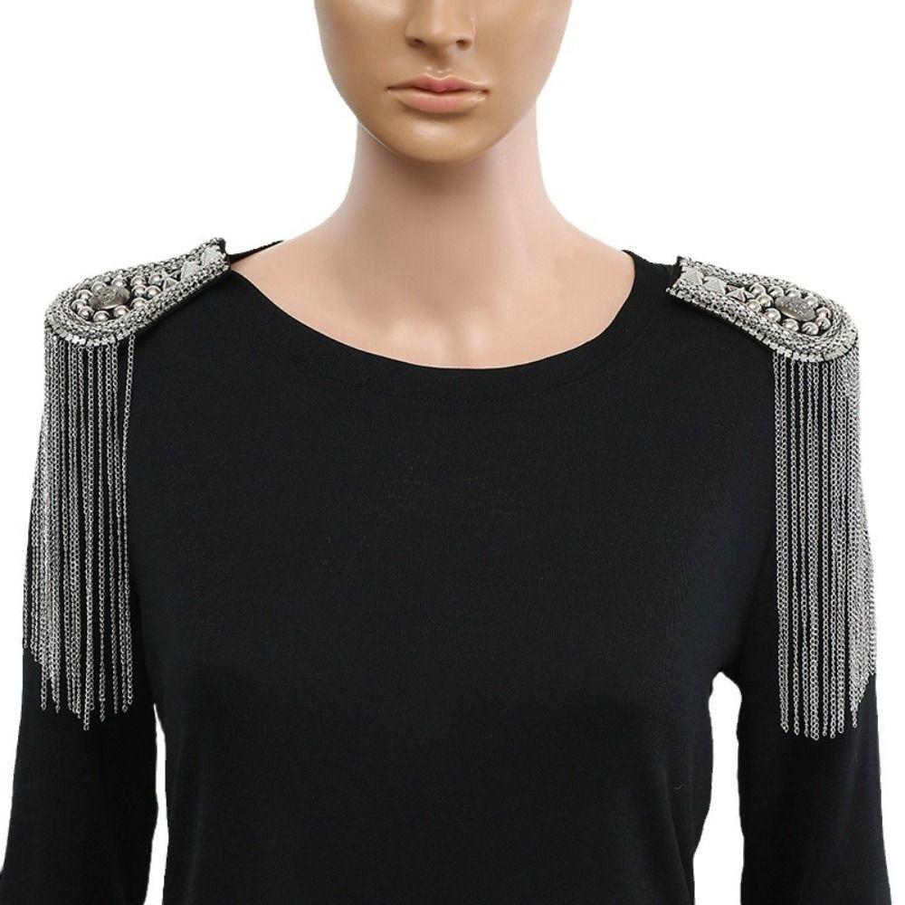 Breastpin Club Tassel Chain Epaulette Pin Jacket Vintage Brooch Rivet Shoulder Badges  Cosplay