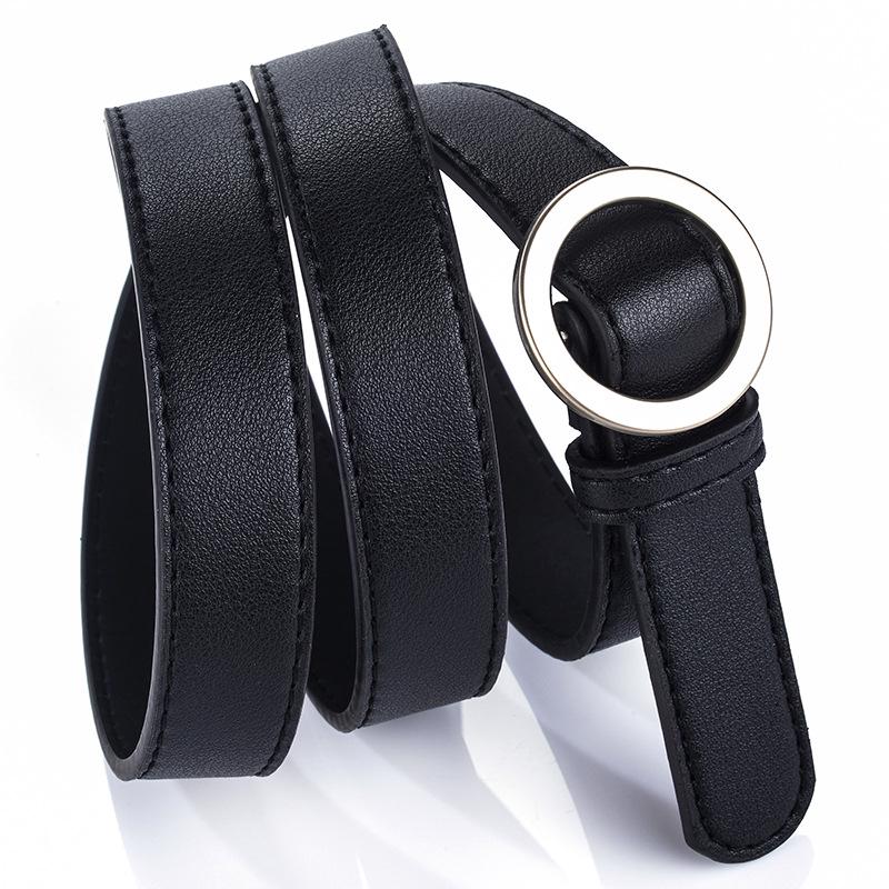 Non-Porous Round Buckle Student Belt Women'S Decoration Simple Thin Belt Belt Belt Trendy