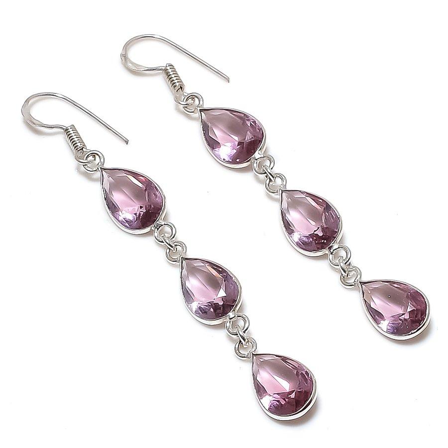 

Подарочные серьги ручной работы из стерлингового серебра 925 пробы с натуральным аметистом 2,64 дюйма h5P39