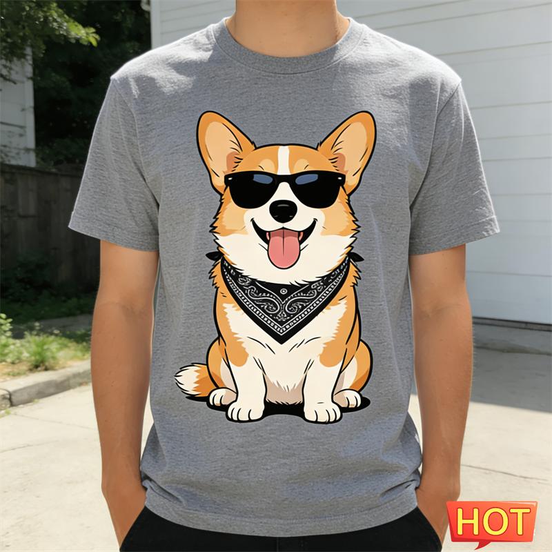 Funny Corgi Graphic Summer T Shirts For Men Fashion Cute Dog 3D Printed Crew Neck Tshirts Loose Streetwear Short Sleeve Tees