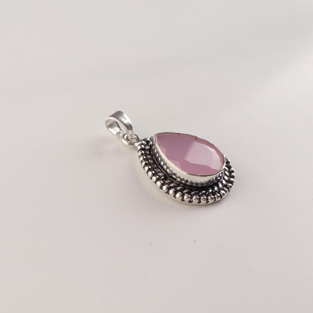 Rose Chalcedony Gemstone 925 Sterling Silver Handcrafted Jewelry Everyday Wear Pendant 1.5" For Her APP-2-16