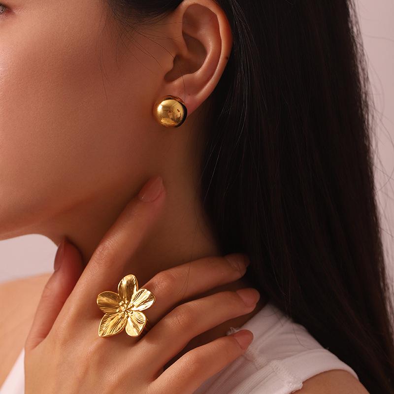 French Retro 18K Gold PVD Stainless Steel Flower Open Ring for Women