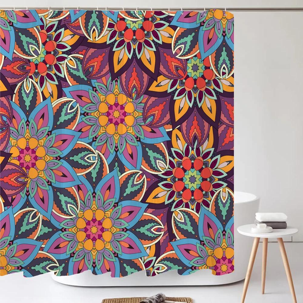 Sztuka łazienkowa Styl boho Zasłona prysznicowa Średniowieczna minimalistyczna sztuka Boho Poliester Zasłona do łazienki 180X180cm Z 12 haczykami