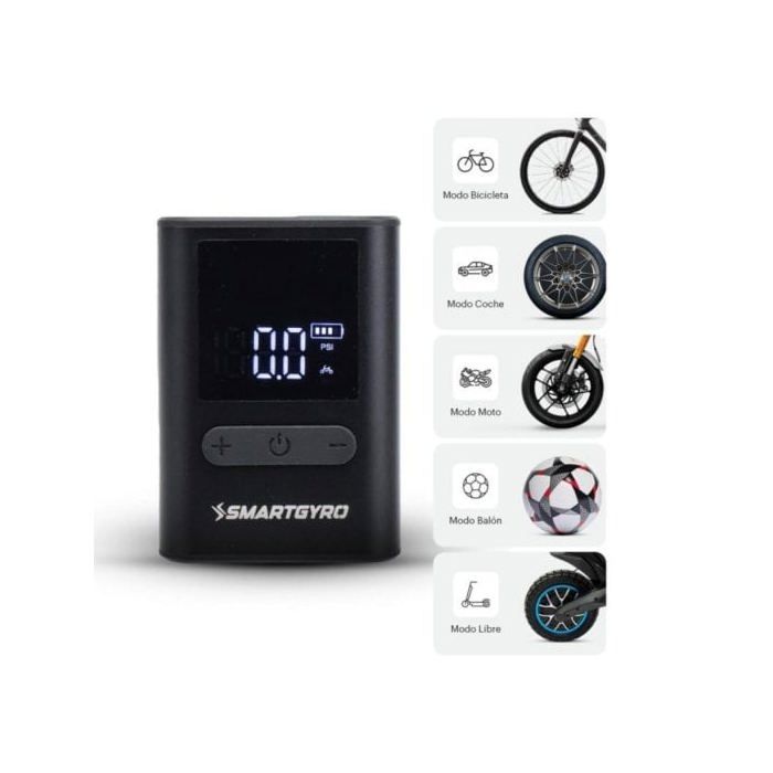 Nano Compresor portátil Smartgyro con pantalla digital parada automática y 3 modos de presión