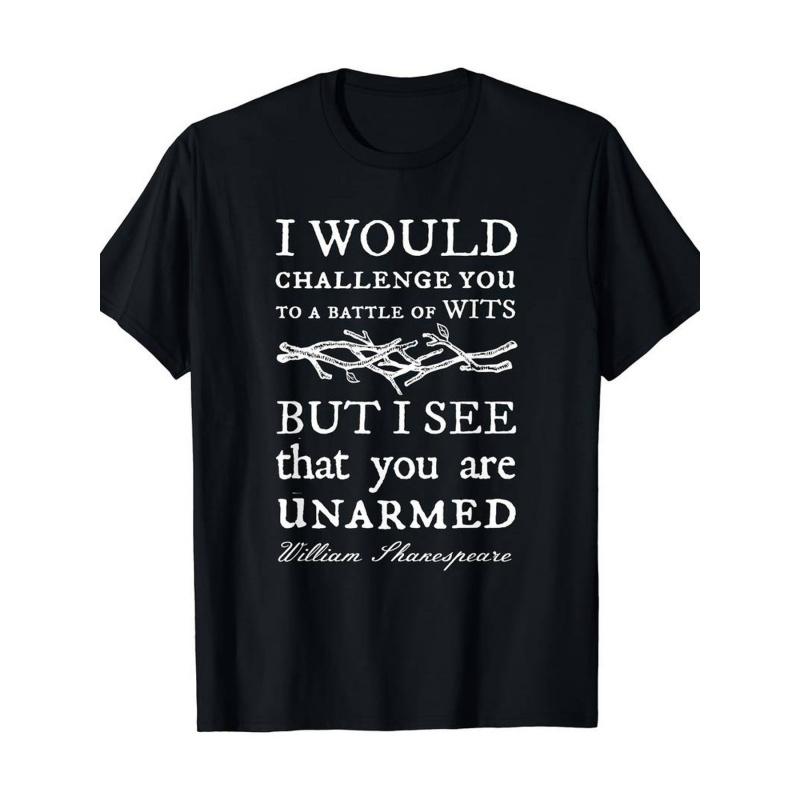 I WOULD CHALLENGE YOU TO A BATTLE OF WITS Graphic T-Shirt - Bold Crew Neck Design with Decorative Interwoven Graphic, Perfect for Literary