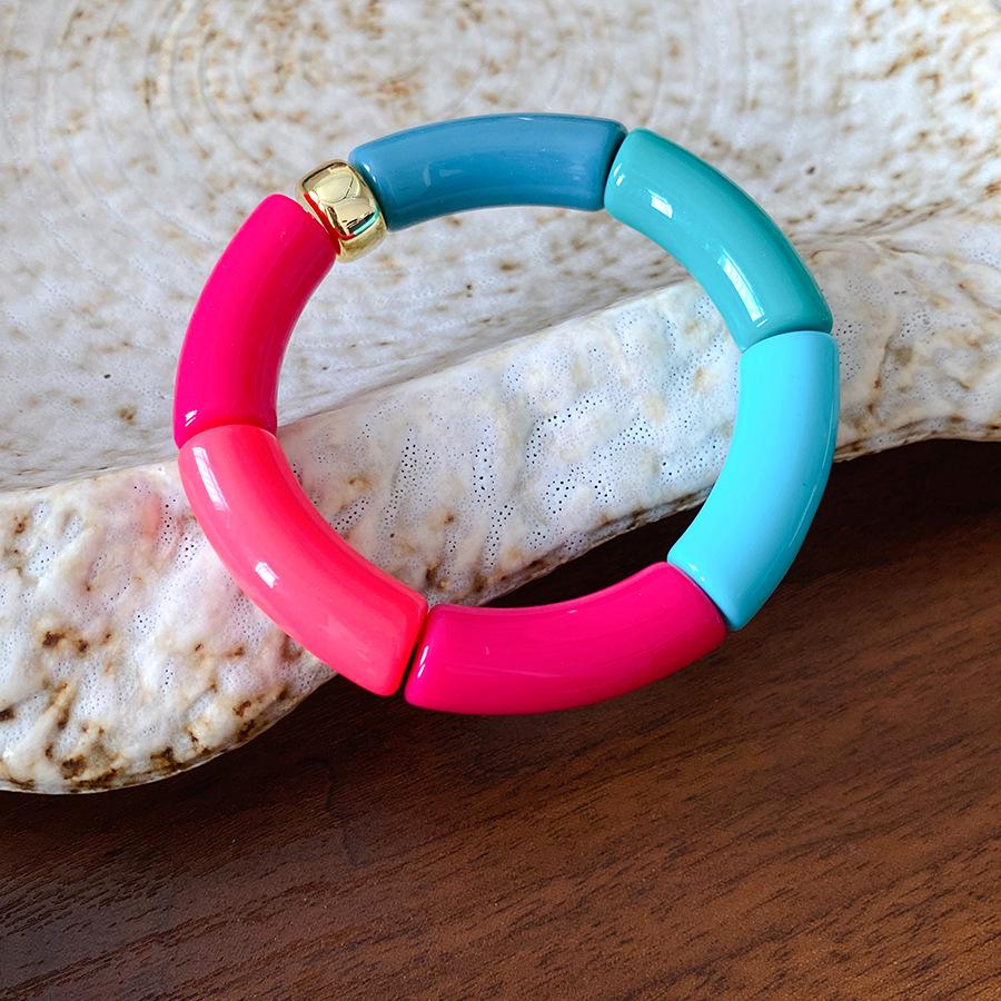 Neue gespleißte Bambusrohr Acryl Runde Armreifen für Damen Herren Mode Smuding Geometrische Armbänder Elastischer Armreif Partner Schmuck X