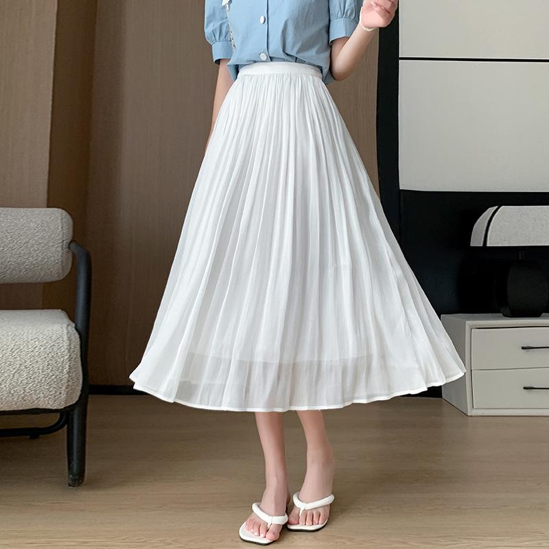 

Юбка миди А-силуэта с высокой талией в корейском стиле, эластичная, плиссированная, для женщин One Size белый