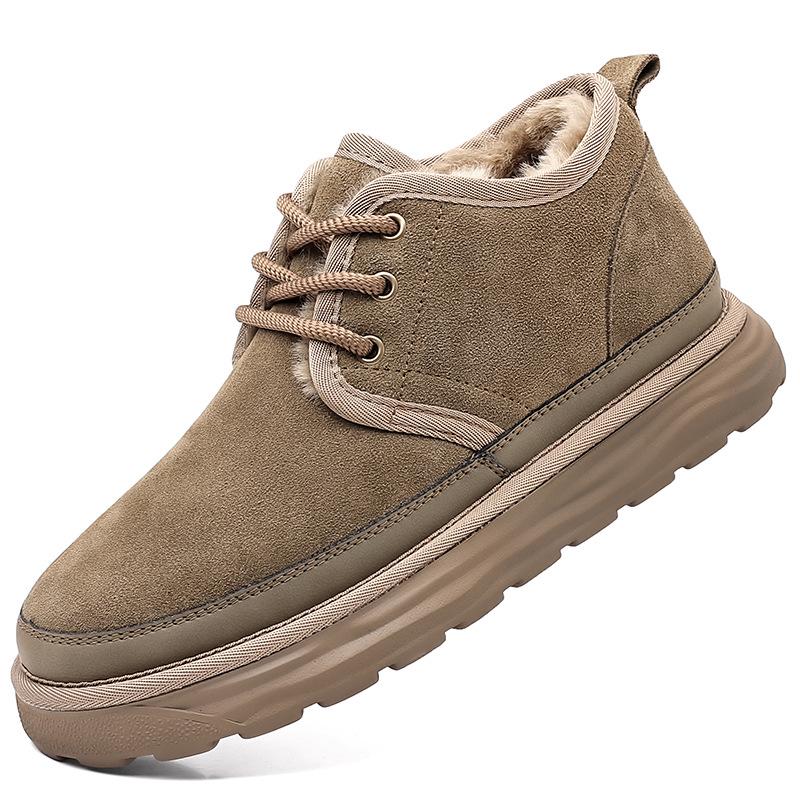 Men's Velvet-Lined Leather Snow Boots - Warm, Non-Slip, High-Top, Thick Sole, Large Size (8509)