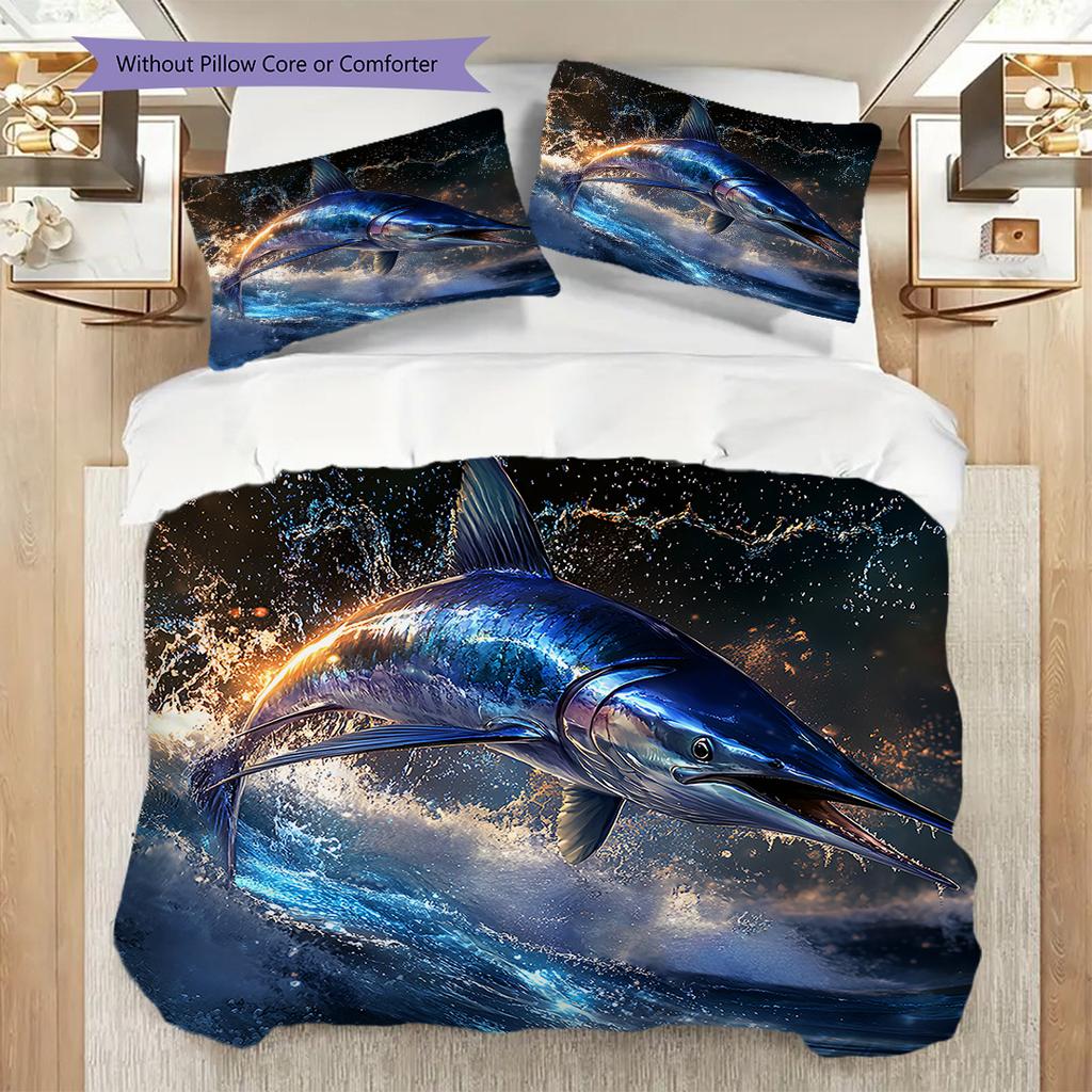 Tuna Pattern Bedding Quilt Set Quilt Cover Pillowcase Home Decoration Birthday Gift (1 * duvet cover + 2 * pillowcase, without core)