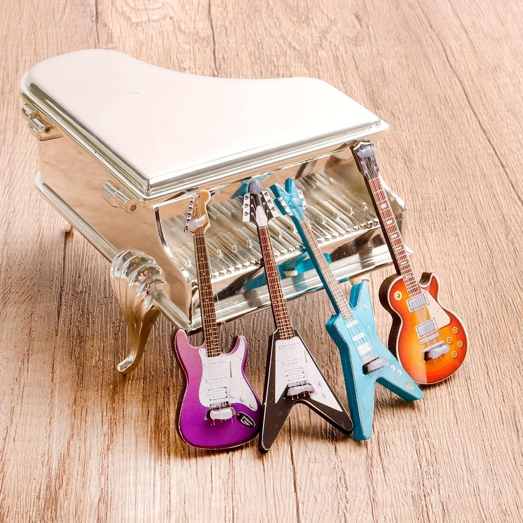 1/4 Stück Mini Simulation E-Gitarre Beliebte Gitarre Passende Miniatur-Szenenrequisiten Puppenhausmodellzubehör