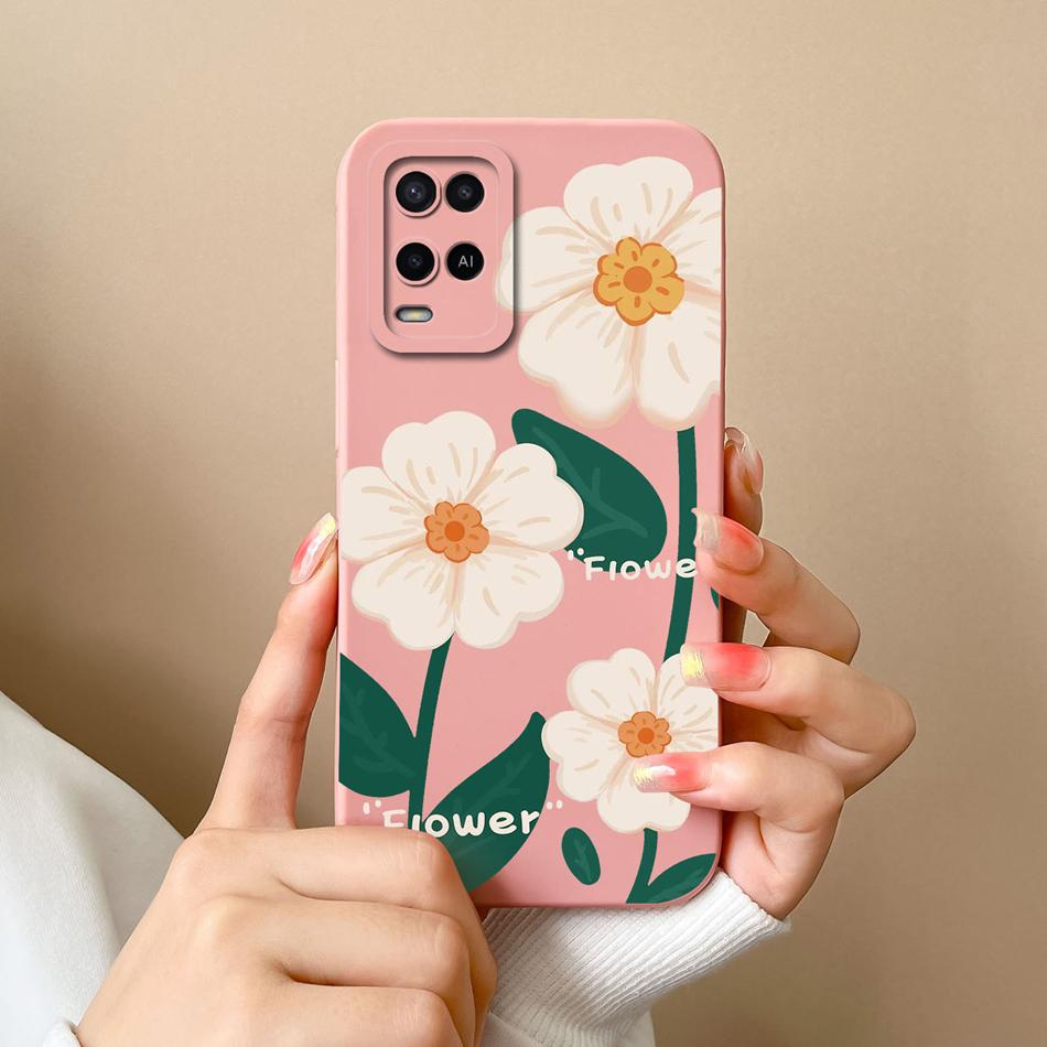 Case For Oppo A54 A54S Candy Painted Flower Cover For Oppo A 54 4G Soft Upgrade Liquid Silicone Full Protection Back Cover Funda