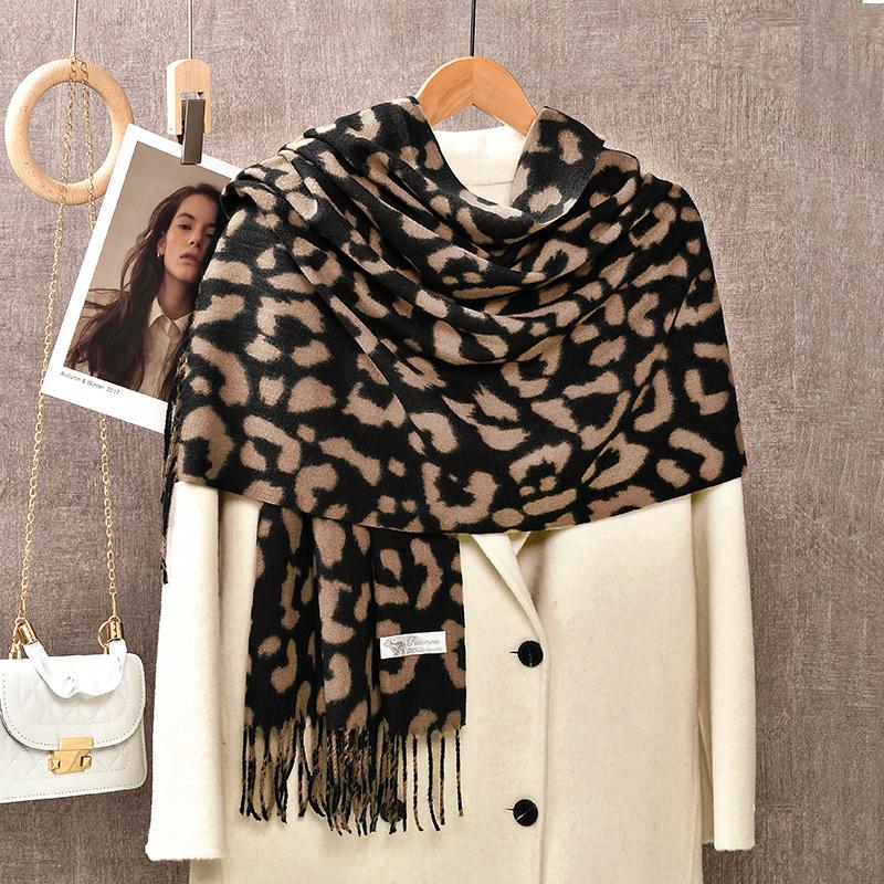 Leopard Print Pashmina Tassel Shawl Scarf For Woman Winter Warm Shawls Fashion Long Wraps Thick Like Cashmere Scarves