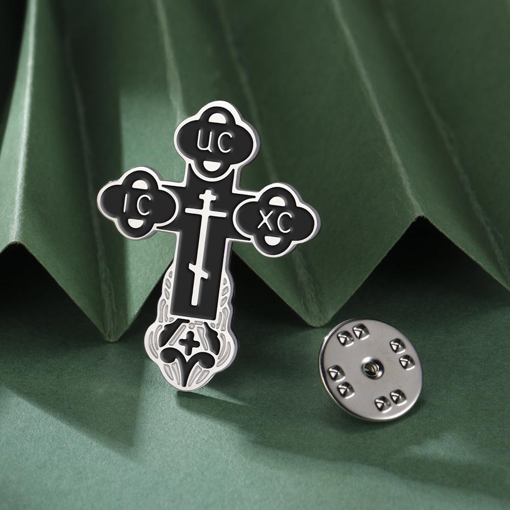 Dawapara Orthodox Cross Brooch Pins Russian Eastern Church Brooch Multicolor Enamel Religious Prayer Jewelry Stainless Steel