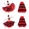 Kids Girls Spanish Dance Performance Skirt: Red Black Contrast Color Tiered Ruffles Wide Hemline Satin for Flamenco Ballroom Costume